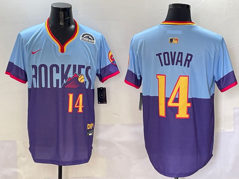 Men Colorado Rockies #14 Tovar Purple blue Joint Name 2025 Nike MLB Jersey style 4->colorado rockies->MLB Jersey